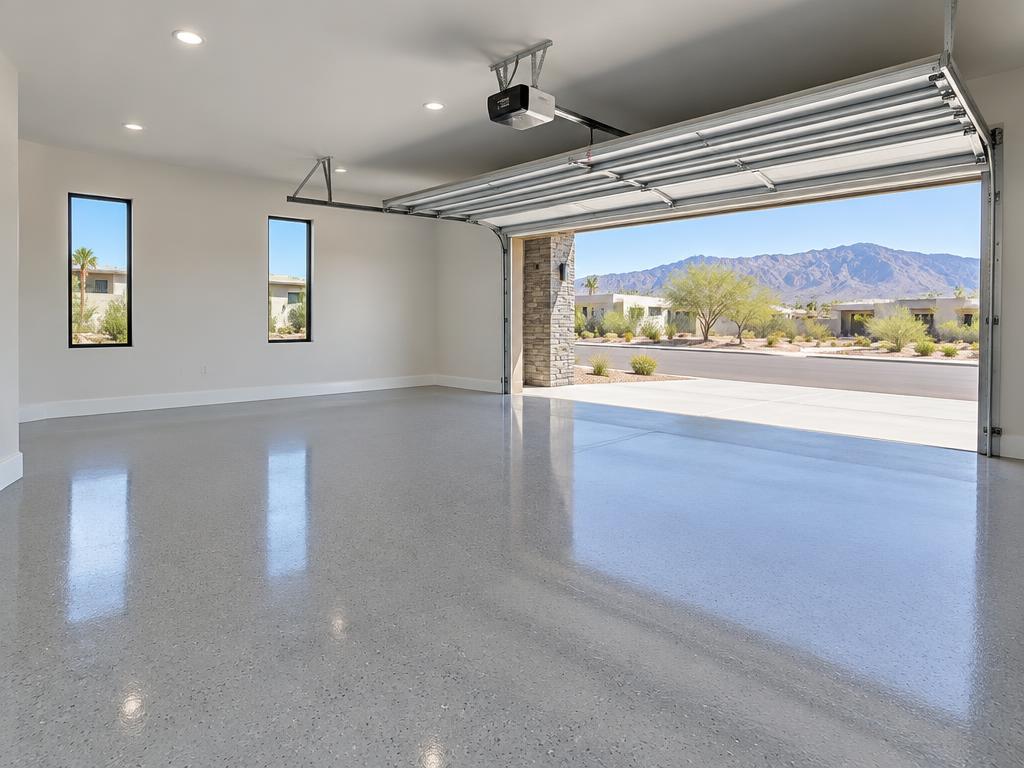 Freshly finished garage concrete floor with an epoxy coating